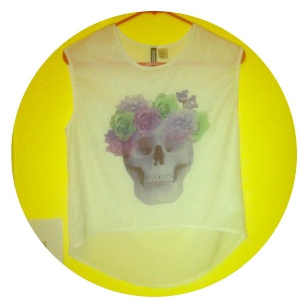 H&M White Tank with Skull and Floral Design